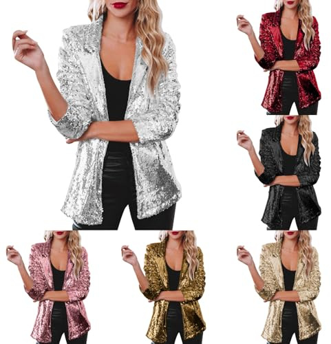 Veste Femme Paillettes Blazer Sequin Veste Casual Manches Longues Glitter Party Brillant Manteau Rave Survêtement Doudoune Personnalisé