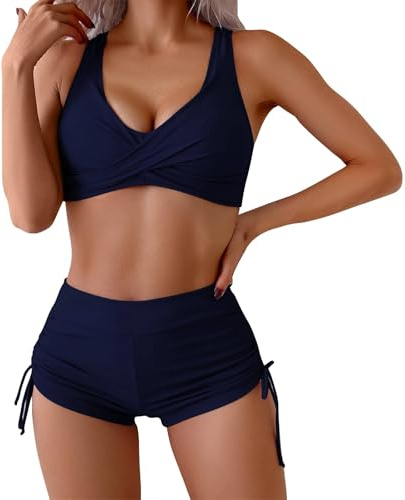 Conjunto de bikini de cintura alta con control de abdomen para mujer, traje de baño de dos piezas con pantalones cortos, trajes de baño para mujer, traje de baño de playa
