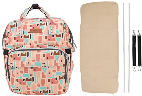 Bolsa para cambiar pañales de bebé, mochila portátil para cuna, mochila multifuncional plegable de 20 litros de gran capacidad con colchoneta y soportes, ideal para mamás que (Patrones geométricos)