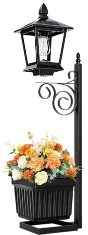 Lampada solare con fioriera – Lampada da esterno 2 in 1 per vasi di fiori | Fioriera decorativa per illuminazione da giardino | Patio Portico Prato Terrazza Balcone Percorso Appartamento Decorazione