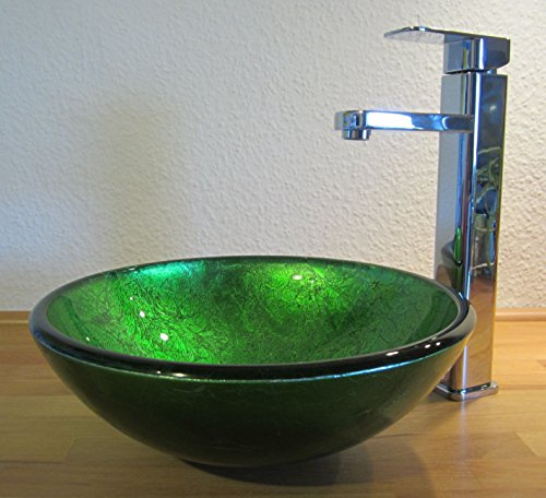 Nero kleines Aufsatz Glas Waschbecken Antik grün 31cm rund Waschschale