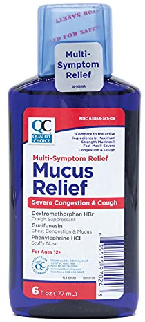 Quality Choice Mucus Relief Severe Congestion & Cough, 6 fl oz – Maximum Strength Cough Suppressant & Expectorant – Non-Drowsy Cold Symptom Relief