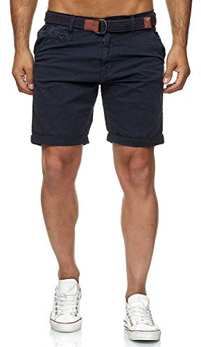 Indicode Conor - Bermuda da uomo con cintura, 100% cotone, vestibilità regolare blu navy M