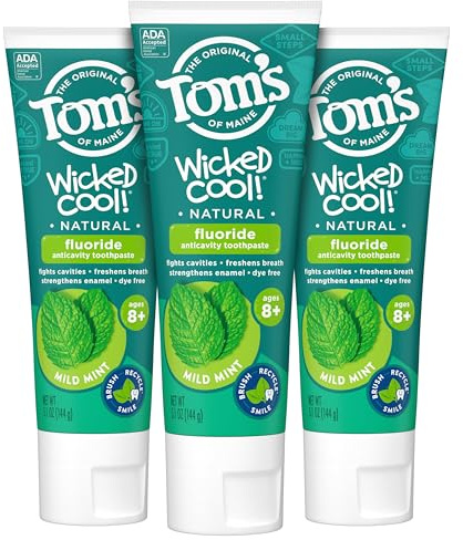 Tom's of Maine Natural Wicked Cool! Fluoride Toothpaste for Kids, Mild Mint, 5.1 oz. 3-Pack