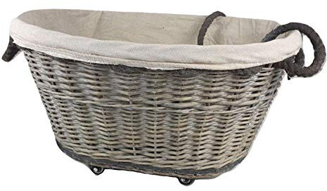 Kaminholzkorb Vollweide Weidenkorb mit Rollen Baumwolleinlage und Trageseilen