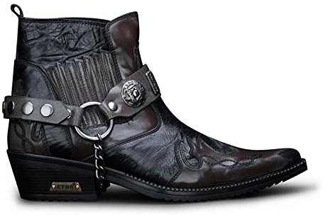 Hommes Cuir Cowboy Équitation Marron Bottines Croc Cubain Motard Danse Winklepickers Western 40