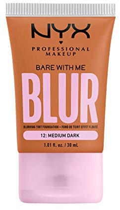 NYX Professional Makeup Weichzeichnende Foundation mit mittlerer Deckkraft und mattem Finish, Bis zu 12 Stunden Pflege und Feuchtigkeit, Mit Niacinamiden, Bare with Me, Farbe: Medium Dark, 1 x 30 ml