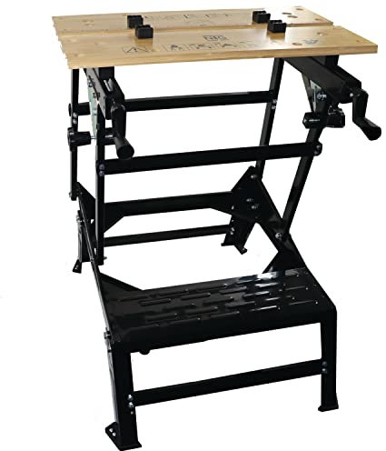 KLAPPBARE WERKBANK 6-Fach VERSTELLBAR - VIELSEITIGER WERKTISCH MIT Stabiler HOLZPLATTE - PRAKTISCHER WERKSTATTISCH UND SPANNTISCH FÜR JEDEN Einsatz