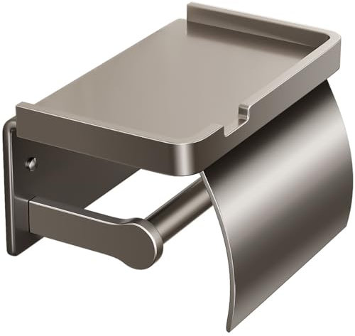 LNGFSH Toilettenpapierhalter mit Deckel ohne Bohren Aluminium Klopapierhalter mit Ablage, Selbstklebende WC Papier Halterung Wandmontage Klorollenhalter für Küche und Badzimmer (Grau)