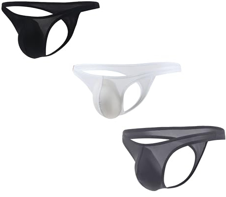 Maiclaice 3Paquetes Hombre Seda De Hielo Tanga Mini Talle Bajo Bikini Transpirable Slips Ropa Interior Negro Blanco Gris Medium