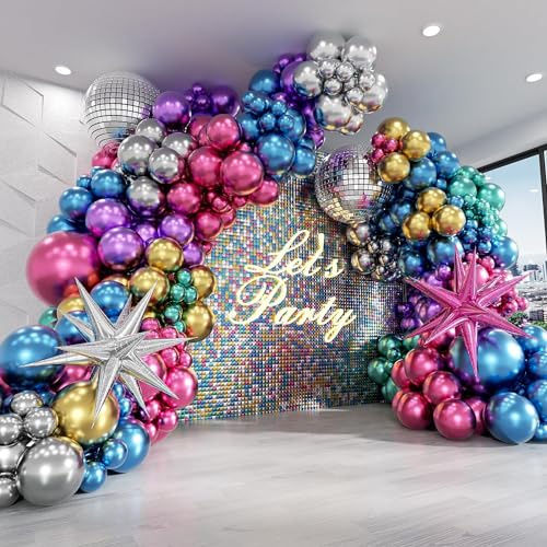 Palloncini colorati metallizzati, 135 pezzi, ghirlanda verde, blu, rosa, argento, oro, viola, sfera da discoteca, palloncini esplosione a stella