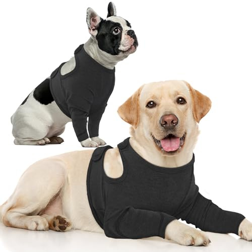IECOii Dog Medical Suit with Leg Sleeves,Adjustable Post Op Surgical Vest Shirts for Leg Elbow & Chest Wound Protection,Dog Body Suit after Surgery with Legs,AntiLicking Dogs Front Legs Sleeve,Black,L