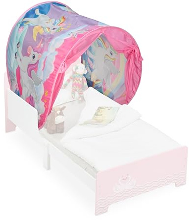 Relaxdays Tenda da Letto per Bambini, 220 x 79 cm, Cupola da Gioco, Funzione Pop-Up, Rifugio per la Cameretta, Unicorno