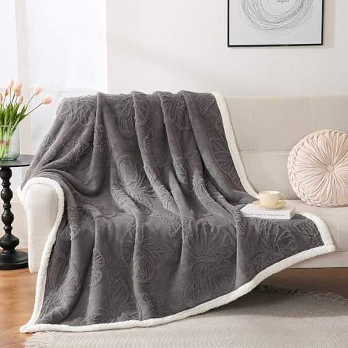 Gracelife Sherpa Throw Blanket Fleece Blanket Double, Soft Fluffy Fuzzy Warm Blanket Throws for Bed and Couch, Large Thick Blanket for All Season Use, Grey, 200 * 230cm