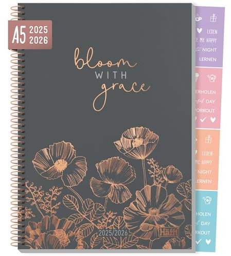 Häfft® College-Timer A5 2025/2026, Schülerplaner mit Sprüchen und Stickern Dark Poppy Schulplaner Hausaufgabenheft - nachhaltig & klimafreundlich