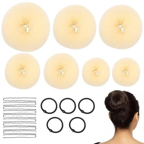 Donut Bun Maker Set, 7PCS Hair Bun Maker Set with 5 Elastic Hair Ties, 10PCS Blonde U Shaped Hair Pins, Hair Bun Maker Pack Ring for Dancer Ballerina Hair Bun Maker Shaper