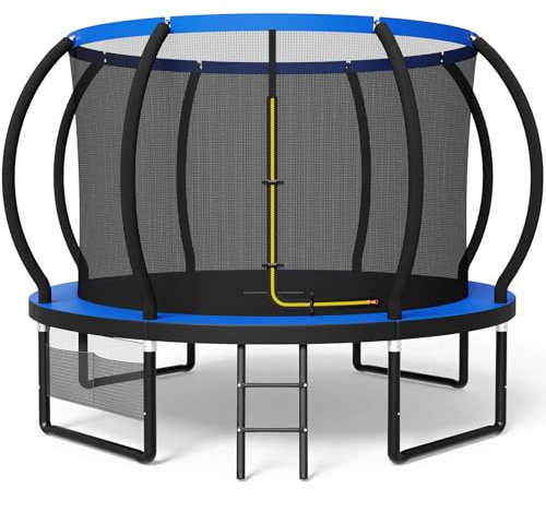 Devoko Trampolino da Esterno Ø 228/305/366/427 cm, Certificazione GS, per Bambini, con Rete di Sicurezza, Scala, Design a Zucca, Portata Massima 150 kg