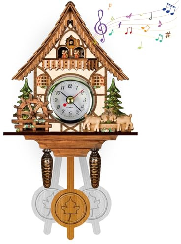 Ssguopte Premium Cuckoo Clock, Charming Cuckoo Clocks for Wall with Pendulum 9x5x2 Antique Birdhouse Wall Cuckoo Clock for Living Room, Study and Kids Room