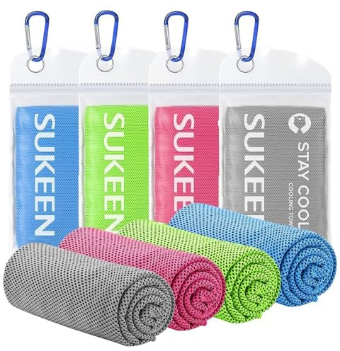 Casenly Lot de 4 Serviette Rafraîchissante, Serviette de Refroidissement en Microfibre, Serviette Microfibre de Sport pour Cou, Cooling Towel pour Yoga Voyage Fitness Plage Golf Gym, 100×30cm