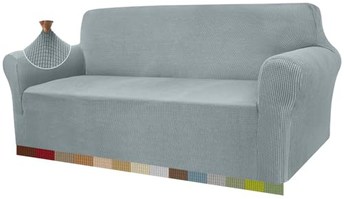 Copridivano altamente elasticizzato, moderna fodera per divano jacquard elastico per soggiorno, protezione per cani e animali domestici, 3 posti, grigio neutro