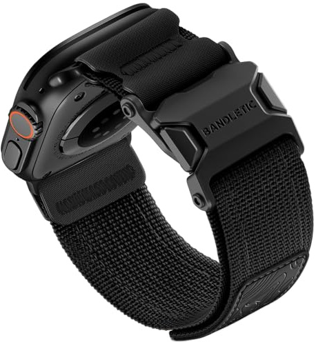 Bandletisk kompatibel med Apple Watch Ultra 3/2/1 remmar – magnetiskt spänne nylonrem för iWatch serie 11/10 46mm, SE3/SE2/SE 6/5/4 44 mm, 9/8/7 45 mm, 3/2/1 42 mm, mjuk ögla klockarmband svart