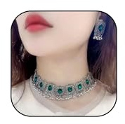 Zinx Parure de bijoux indiens pour femme avec collier ras du cou et boucles d'oreilles Jhumka, tenues traditionnelles, accessoires, bijoux cadeaux, Métal, Pas de gemme