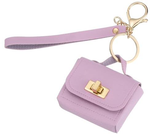 PATIKIL Mini Handbag Keychain, Cute Coin Purse Keychain PU Leather Backpack Purse Key Chain Little Earbud Bag Keychains for Women Mini Card Data Cable Organizer, Purple