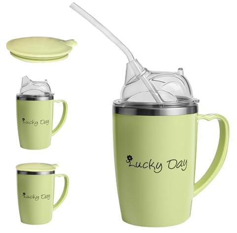 XPJBKC Adult Sippy Cups for The Elderly Non Spill, 3 in 1 Sippy Cup for Adults, 350ml Anti Choke Spill Proof Cups with Lid and 30cm Straw, Beakers for Elderly for Disabled Adults Drinking Aids