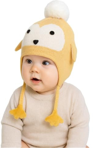 JYNXOR Caliente Earflap Bebé Beanie Chica Niño Invierno Beanie Muy Pequeño Lindo Pom Pom Sombrero Con Vellón Gorra Bebe Con Forro Polar y Pompones Gorro Bebe Recien Nacido Adorable Diseño De Pingüino