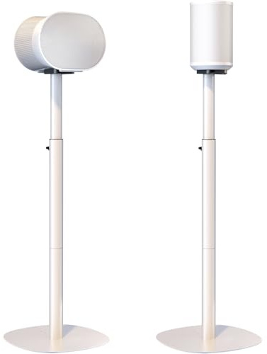 Soportes para Altavoces Sonos Era 100 SL, Era 100 y Era 300 – Altura Ajustable, Soportes de Suelo 74–99 cm, Base Dual-Mount para Ahorrar Espacio, Capacidad máxima de 5 kg por Soporte, 1 par, Blanco