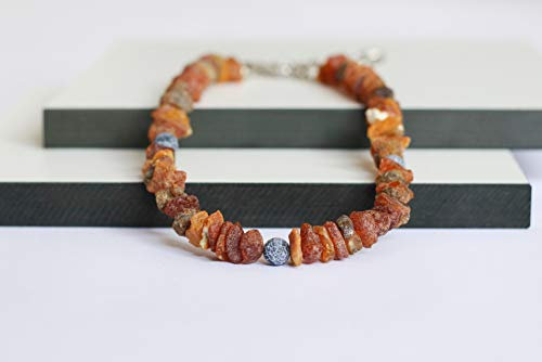 Bernsteinkette für Hunde aus Roh Baltischer Bernstein mit Achat verziert | Zeckenhalsband | Bernstein Gegen Zecken | Zecken und Flohschutz Halsband (40-45 cm)