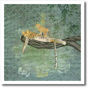 3dRose Mother Cheetah with Cub on Branch, Damask Abstract,... - Iron on Heat Transfers (ht_325261_1)