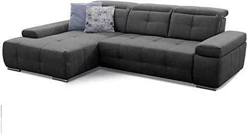 Cavadore Eckcouch Mistrel mit verstellbaren Kopfteilen, Ecksofa mit leichter Fleckentfernung dank Soft Clean, geeignet für Haushalte mit Kindern, Haustieren, 273 x 77 x 173, dunkelgrau