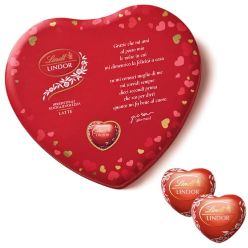 Cuore San Valentino con cioccolatini praline cioccolato al latte con morbido ripieno 110 gr. scatola in latta disegnata da Virgola