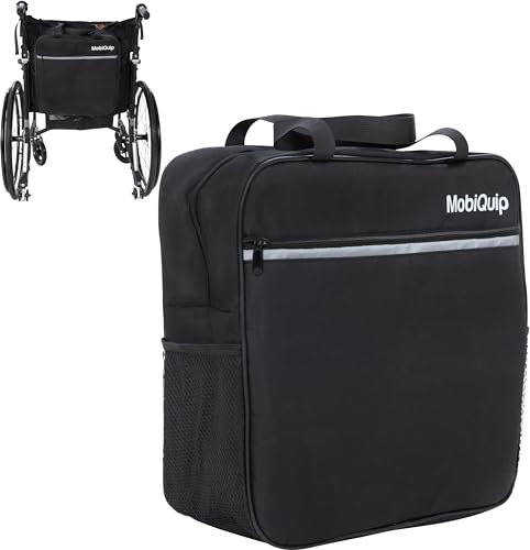 MobiQuip Wheelchair Bag Accessory for Back of Wheelchair, Large Storage Bag for Shopping with Compartments, Waterproof Wheelchair Accessory, Backpack Straps, Black