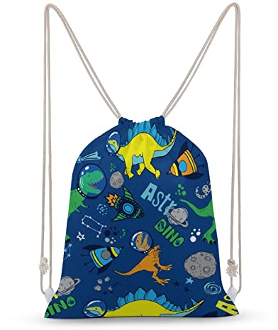 NIBABAEU Rucksack mit Kordelzug, Motiv: Astro Dino mit großem Fassungsvermögen, wasserabweisend, Segeltuch, Sport, Yoga, Turnbeutel für Jungen, Mädchen, Kinder, Frauen Teenager