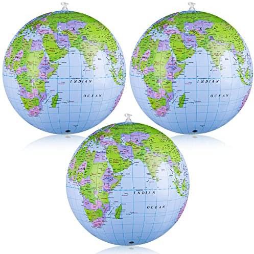 Xinzistar 3 Pack Globes of Earth Globe for Kids World Map 16 Inches PVC Inflatable Map of the world Educational Geographic for Kids & Adults All Ages School Learning Swivel Rotating Decor