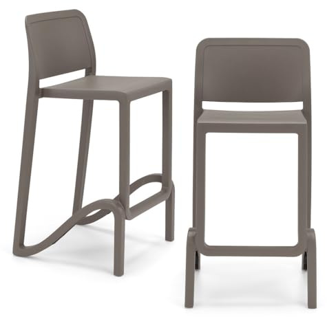 REDÒKASA Sgabello in polipropilene GIANO altezza seduta 65cm, impilabile, idrorepellente, resistente ai raggi UV, design moderno e innovativo, ideale per la cucina, la veranda o giardino (2, Tortora)