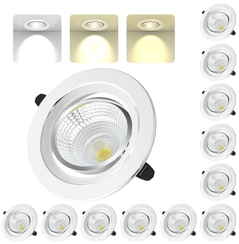 Indmird LED Infällda Spotlights 230V Dimbar, 6W Takspotlights IP44 Varmvit/Neutralvit/Kallvit Svängbara Lampor för Badrum Kök Vardagsrum, Set om 12