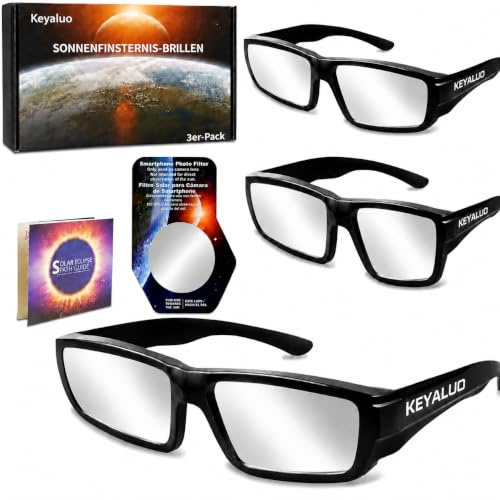 Solar Eclipse Glasses,Solförmörkelseglasögon AAS-godkända 2026, 3-pack solförmörkelseglasögon för direkt solvisning-ISO 12312-2:2015(E) & CE-certifierade
