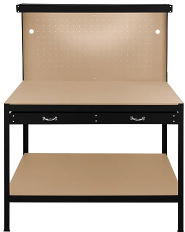 Banco da lavoro con cassetti multiuso da 120 cm con luce LED ripiani e opzioni di stoccaggio intelligenti per garage, officine e magazzini - Capacità di carico 200 kg – Nero