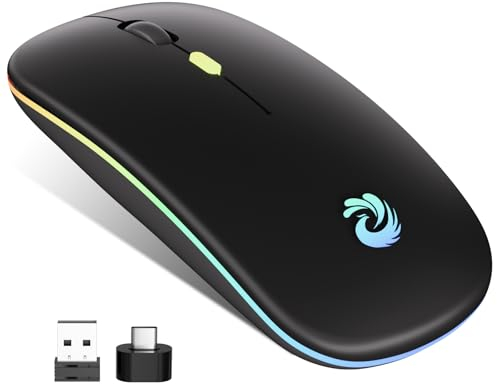 BQSS Mouse Wireless Ricaricabile, Retroilluminato 7 colori & Tracciamento Ottico 1200-1600 DPI, 2,4 GHz con Mini Ricevitore USB, Compatibile con laptop, PC, Mac, Computer, Chromebook, Notebook