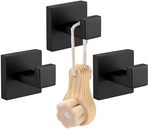 LANC Bathroom Accessories Coat Hooks Matte Black Towel Robe Hook Heavy Duty Clothes Hanger Bathroom Kitchen Household Hotel Wall Hooks Wall Mounted 3 Pieces,A8805MB-P3