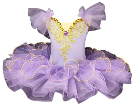 HWBZSZY Professionale Balletto Tutù Vestito Bambini Colorato Lago dei Cigni Ballerina Partito Danza Costume Lucido Paillettes Ginnastica Danza Body Sala da ballo Dancewear per le ragazze,Viola,110cm