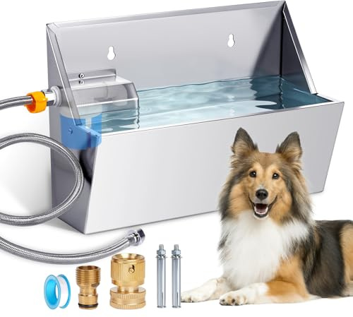 MUDUOBAN Automatic Water Dispenser for Large Dogs, 2.1 Gallon Stainless Steel Auto Water Bowl Self Filling, Waterer Feeder for Outdoor Animals Drinking, Chicken Livestock (Drainage Hole)