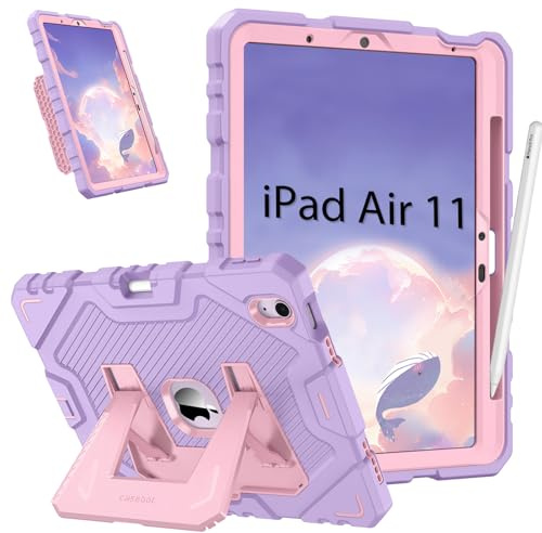 Fintie Fodral för iPad Air 11 tum (2025/2024) M3/M2, iPad Air 5:e/4:e generationen (2022-2020), robust och slitstarkt stöttåligt skyddsfodral med inbyggt stativ för barn, pojkar och flickor, lila | Fully-Body Robust slitstarkt stötsäkert fodral, inbyggt kickstand, porträtt- och landskapsvisning, pennhållare, lila