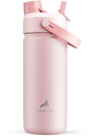 POWCAN 532ml/18oz Insulated Water Bottle with 2-in-1 Straw and Spout Lid, Keep Cold 24H, Leak-Proof, Fits in Car Cup Holder, Stainless Steel Water Bottle for Sports, Travel and School (Cotton Candy)