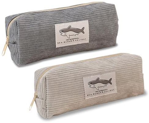 BSITSSS 2PCS Pencil Case, Large Pencilcase, Multifunctional Portable Pencil Pouch, Corduroy Pencils Case, Pencil Bag for Students Children Adults Girls Boys (Light Grey, Dark Grey