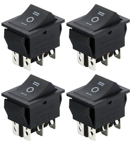 Powice 4X Schalter 230V,Schiffstyp Selbstsichernder 6 Poliger 3 Gänge Schalter 230V,Wippschalter16A/250V/20A/125V Geeignet für Den Einbau in Häusern, Autos und Elektrischen Geräten(Schwarz)