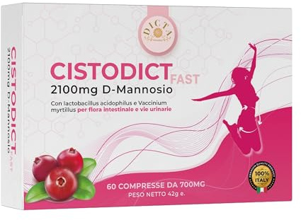 D Mannosio Puro Cistite 2100mg per Vie Urinarie Donna 60 cpr - con Mirtillo Rosso, Agrimonia, Lactobacillus e Inulina, Acido Ialuronico e Rame